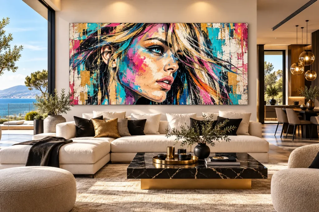 Tableau Pop Art coloré dans une décoration intérieure contemporaine – LVIP