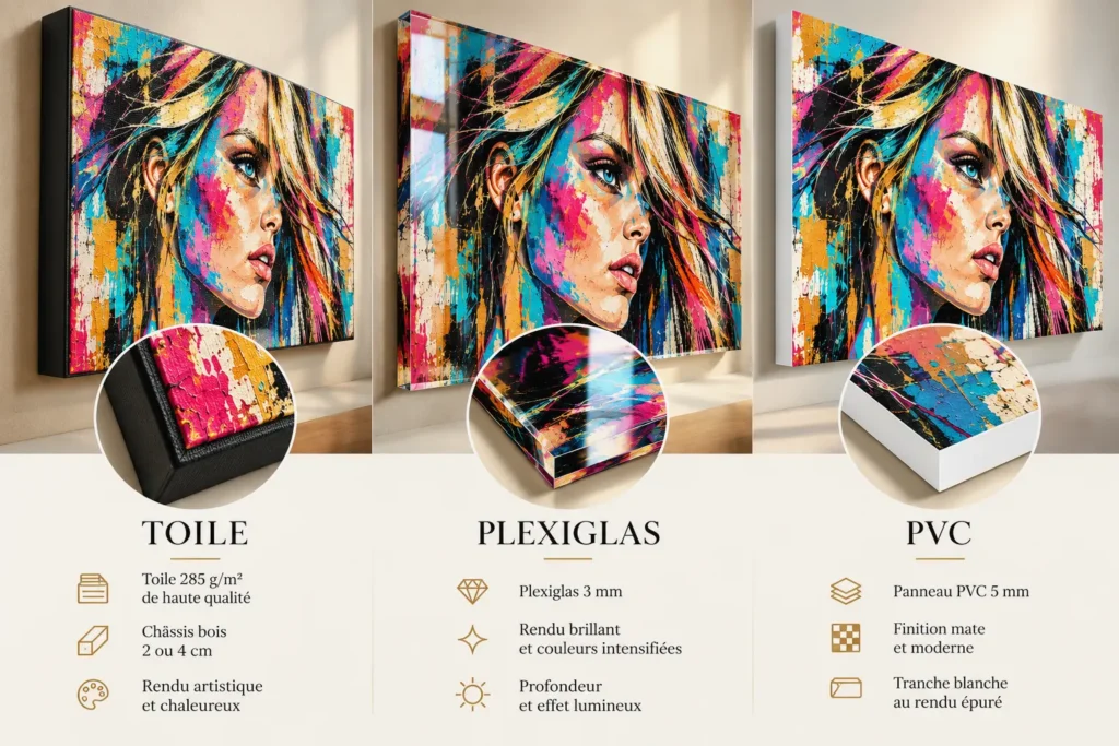 Comparatif tableau Pop Art sur toile, plexiglas et PVC – LVIP